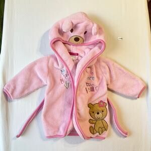 Jack & Jill Baby Girl Jacket size 0-6M Pink Hoodie Rope Tie Hello Little Bear